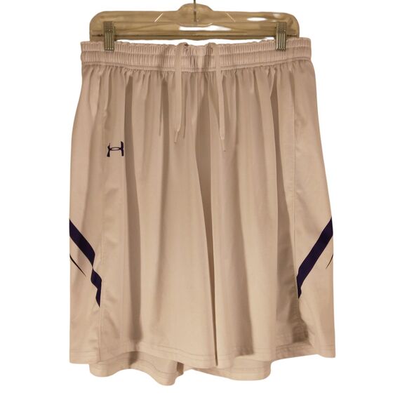 Under Armour shorts mens L Large white purple basketball gym drawstring athletic - Picture 1 of 7